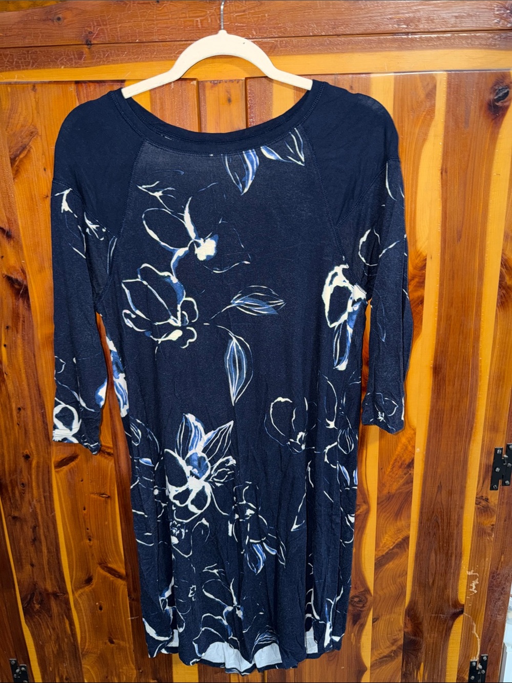 Maurices Navy Floral Midi Dress with White & Blue Accents